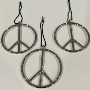 Silver Peace Sign Hanging Ornaments - set of 3